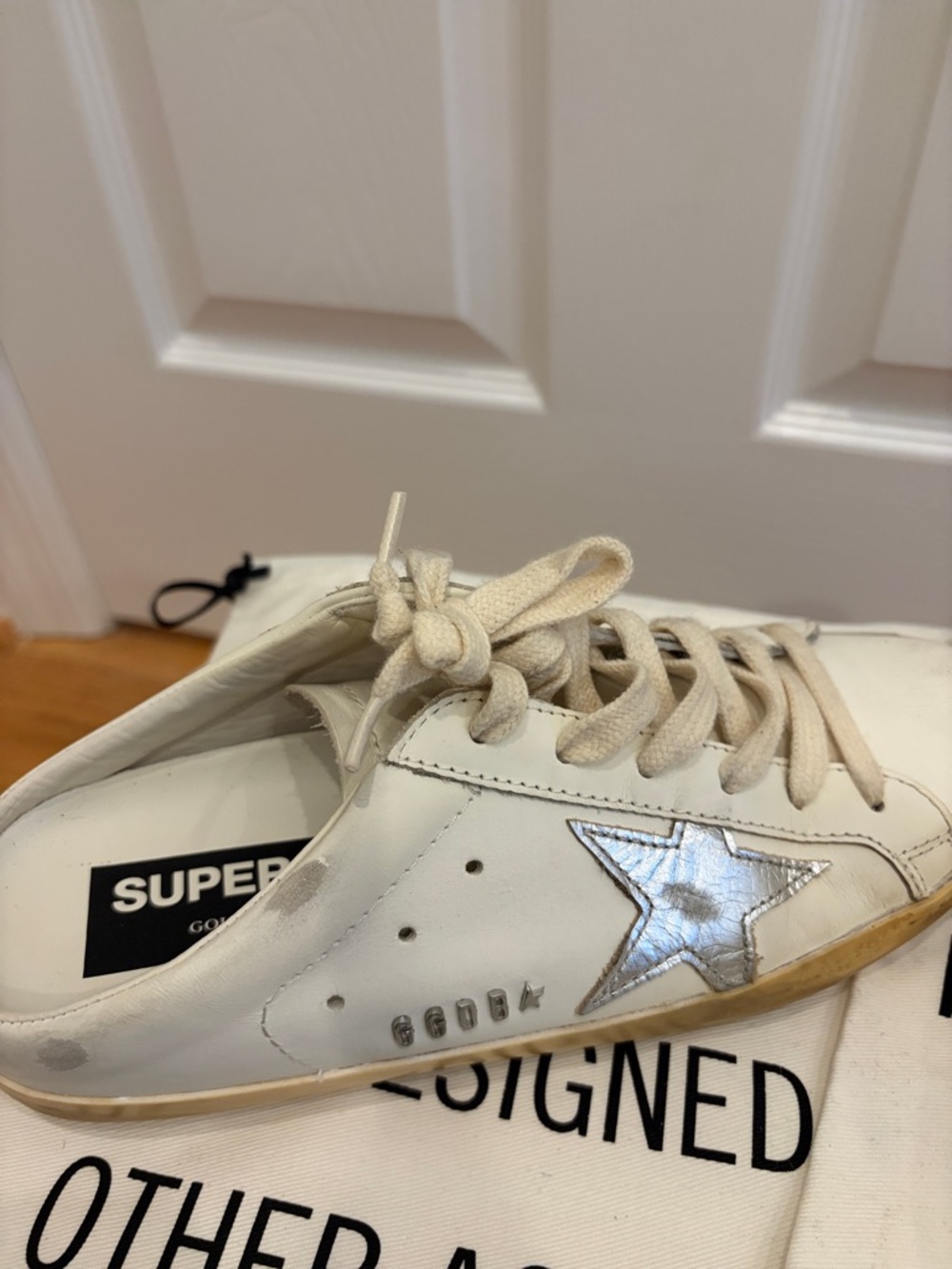 Golden Goose Cream & Silver Superstar Sneakers/Slides. Worn twice. - Picture 4 of 6